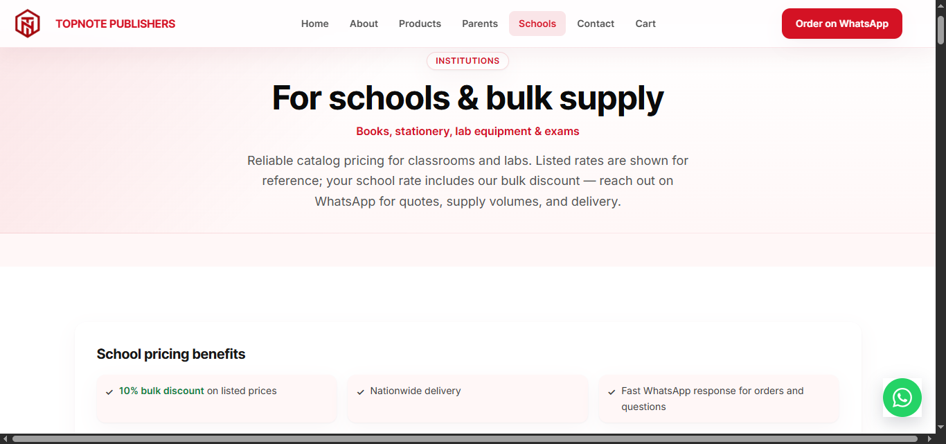 Topnote schools page explaining bulk supply for institutions